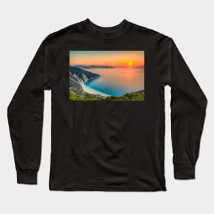 The sunset at the famous beach Myrtos in Kefalonia island, Greece Long Sleeve T-Shirt